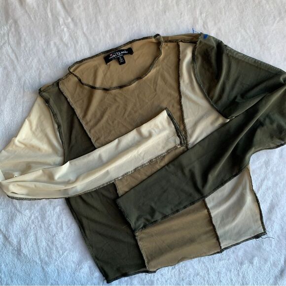 Mixed Threads Los Angeles Topstitched Brown Long Sleeve Colorblock Crop … - Picture 8 of 9